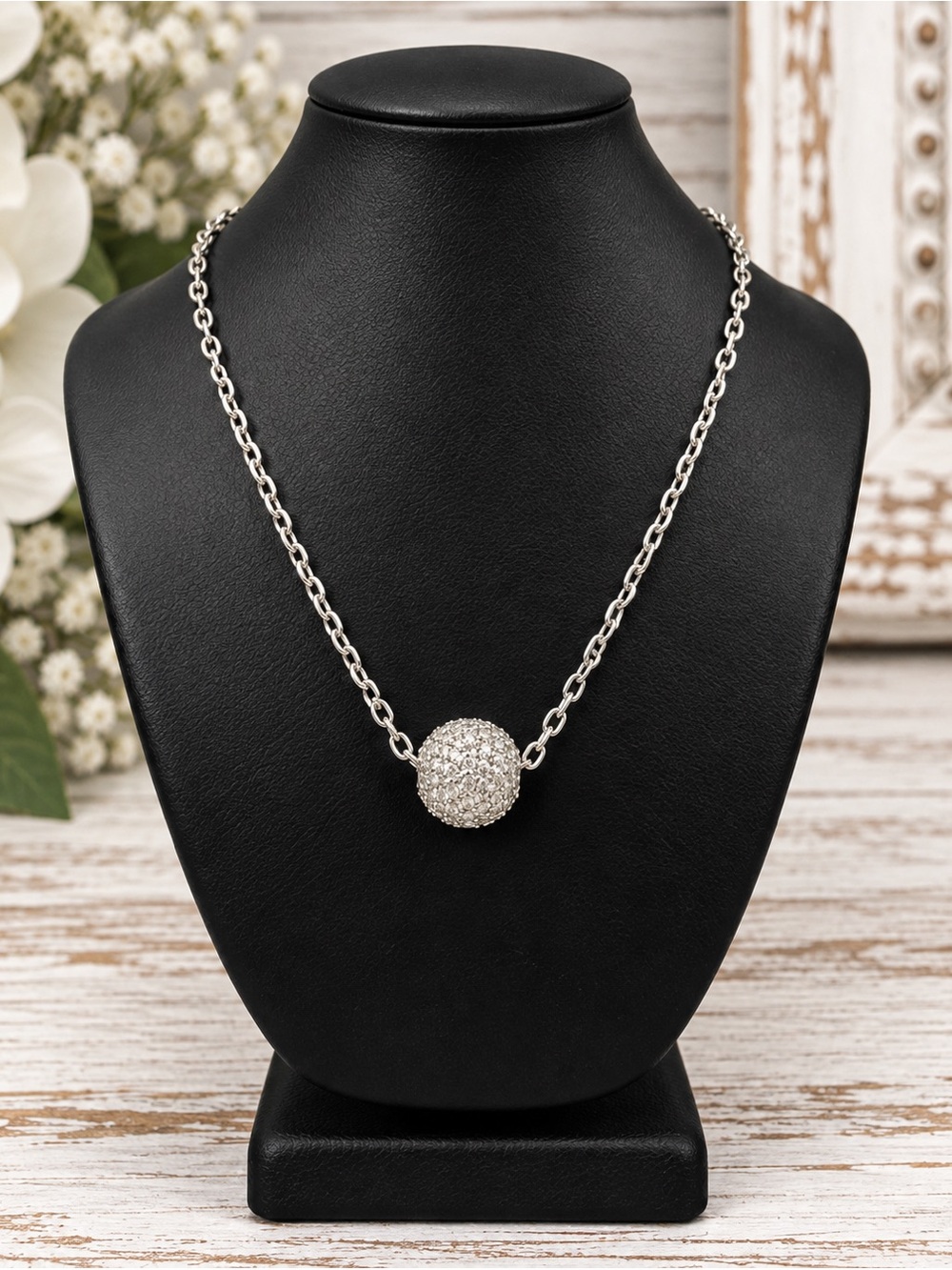 Rare Judith Ripka Pave Diamonique Ball Sterling Silver Necklace